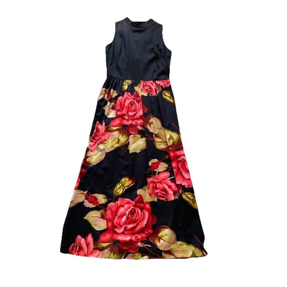 Vintage Tori Richard Of Honolulu Dress Floral Long Maxi Black Small / Medium